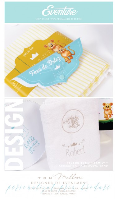 Trusou botez brodat pentru baieti cu regele leu si familia, The Lion family  8